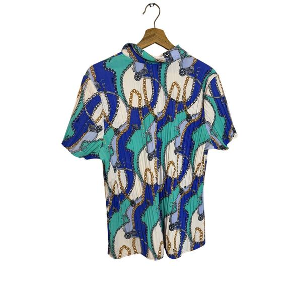 VTG Jaclyn Smith Green Gold White Short Sleeve Button Up Women’s Sz XL - Picture 4 of 6